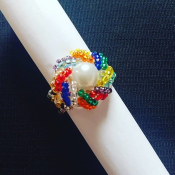 Handmade White Pearl Rainbow Colourful Spiral Ring Jewellery
