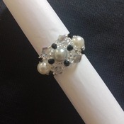 Handmade Grey White Pearl Crystal Vintage Ring Jewellery