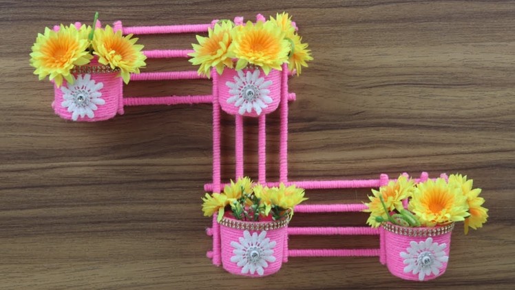 Best Out Of Waste Woolen Wall Hanging Flower Vase.How To Make Wall Hanging.Woolen Craft Idea