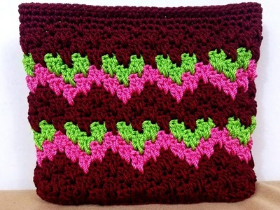 Crochet tutorial dompet rajut motif hati.heart- stripe.granny spike stitch