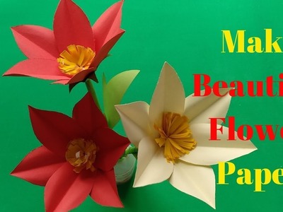 How To Make Beautiful Stick Flower From Paper #16 | Making Paper Flowers | Home Diy Crafts Paper