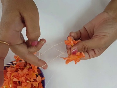 How to Make easy Method to String Kanakambaram Flower Garland  for beginners ||DIY||
