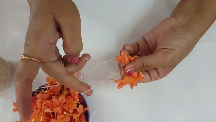 How to Make easy Method to String Kanakambaram Flower Garland  for beginners ||DIY||