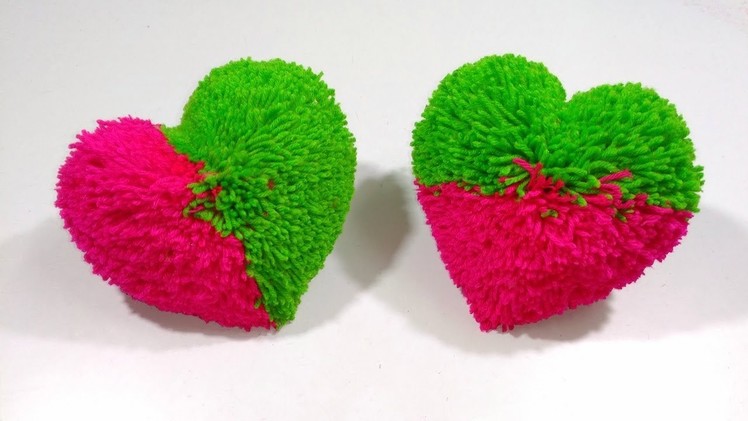 How to make heart shape pom pom heart gift for valentine's day multi colours pom pom hearts