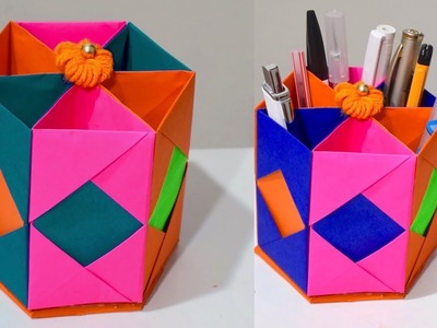 Origami Pen Holder | How to Make Pen Stand | Desk Organizer with Paper | Hexagonal Pencil Holder