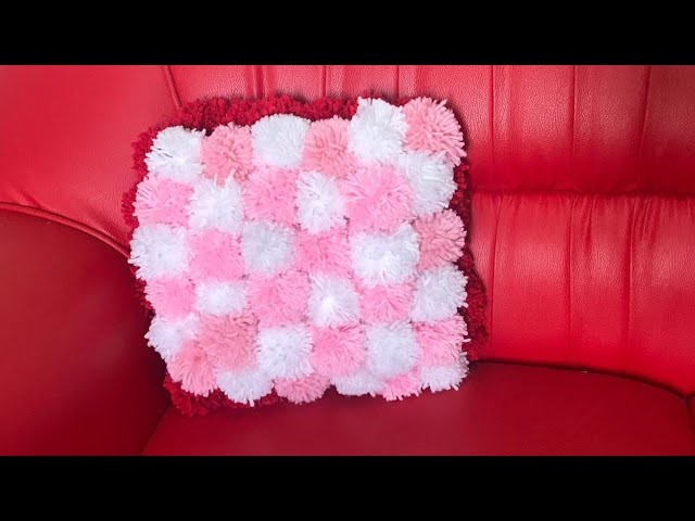 Pompom Sofa Pillow| How to make pompom cushion |DIY Pompom Sofa Pillow from woolen Thread