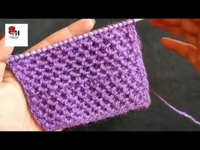 Two rows knitting design Unique different way knitting in hindi english subtitles .