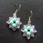 Handmade Blue Pearl Crystal Diamond Shape Earrings Jewellery