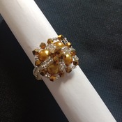 Handmade Golden Pearl Crystal Silver Criss Cross Square Ring Jewellery