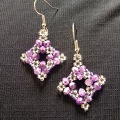 Handmade Purple Crystal Silver Diamond Shape Earrings Jewellery