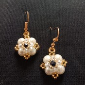 Handmade White Pearl Black Crystal Square Earrings Jewellery