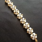 Handmade White Pearl Black Crystal Gold Square Bracelet Jewellery