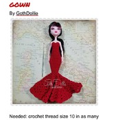 PATTERN: MHD Flamenco Inspired Crochet Gown Dress by GothDollie  For Monster high dolls (regular body size, approx. 11.5 inches tall)