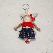 Keychain rag doll  Doll accessory  Handmade mini bunny doll  Keychain for a bag   Miniature doll  Gifts for girls  Pendant doll