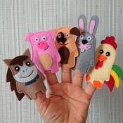 Animal finger puppets. Felt finger puppets.  Felt animals. Children puppets. Gifts for kids. First birthday.