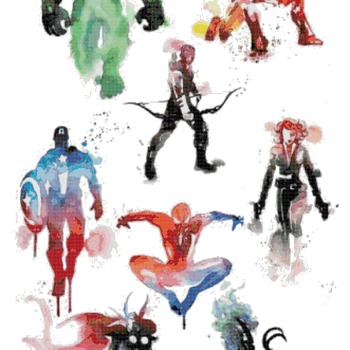 counted cross stitch pattern 8 marvel superheroes watercolor 307x506 stitches CH2184