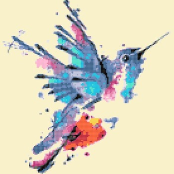 Counted Cross Stitch pattern watercolor hummingbird pdf 133x138 stitches CH1491