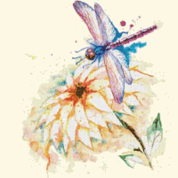 Counted Cross Stitch pattern watercolor Dragonfly pdf 169x204 stitches CH1345