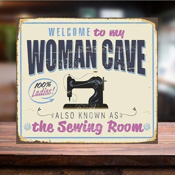 Funny Woman Cave Metal Wall Sign Sewing Room Retro Plaque shed home bar man cave