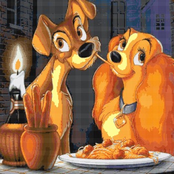 Counted Cross Stitch Pattern Lady and the tramp 331x248 stitches CH843