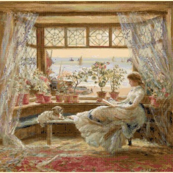 Counted Cross Stitch Pattern Reading by window Lewis 331 x 259 stitches CH1330