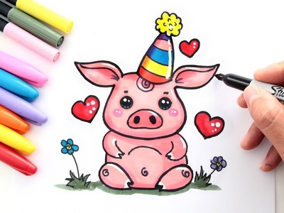 2 Dibujos de CERDITOS de Feliz Cumpleaños | How to draw a Piggy Happy Birthday
