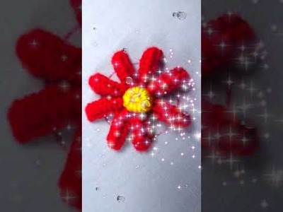 3d hand embroidery double cast on Stitch design flower tutorial| #Shorts