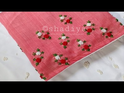Beautiful bullion rose hand embroidery design for plain saree|hand embroidery plain saree