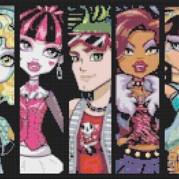 Counted Cross stitch pattern - 7 monster high bookmark 242 x 123 stitches CH899