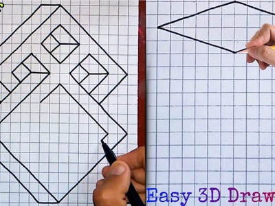 Graph Paper Drawings  - How to Draw 3D on Graph Paper | 3D Easy drawings on Grid.Graph Paper