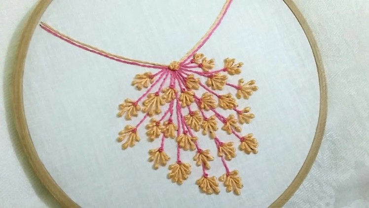 Hand embroidery design of v shape neckline with little flowers