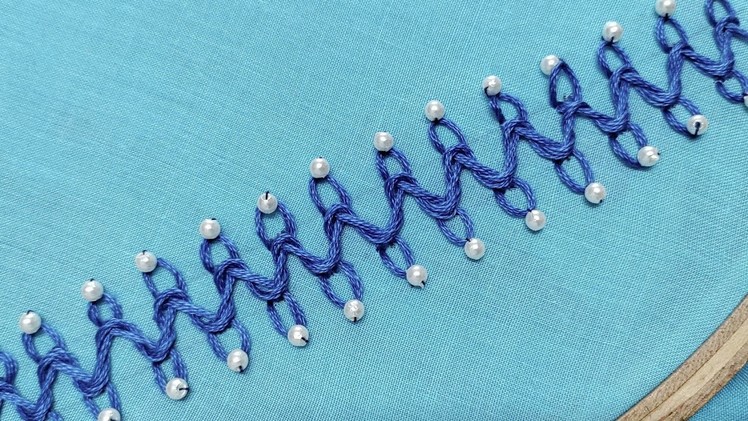 Hand Embroidery Simple Pearl Border Design using Various Stitches