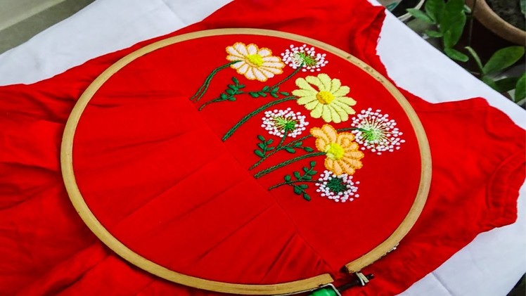 Hand embroidery super easy stitch amazing colourful design for baby dress