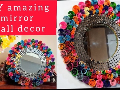 How to make Mirror makeover craft || paper quilling craft || DIY Mirror cardboard waste wall decor