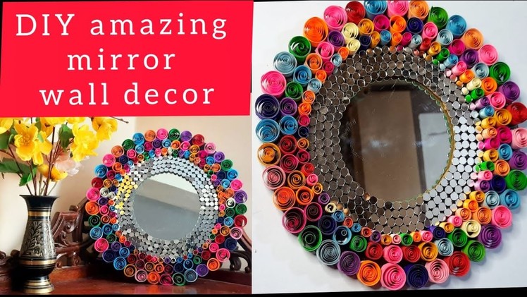 How to make Mirror makeover craft || paper quilling craft || DIY Mirror cardboard waste wall decor