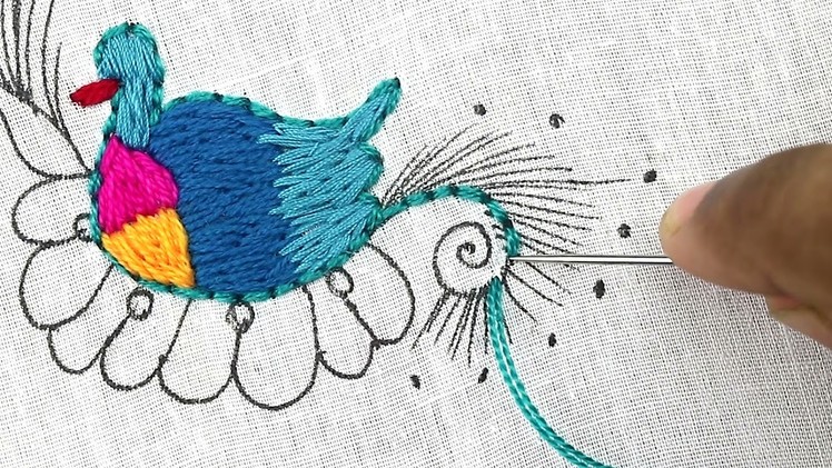 Very creative hand embroidery designs made with very easy flower stitches - amazing bird embroidery