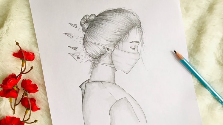 A Girl Wearing a Mask - Pencil Sketch || How to draw a girl with Mask