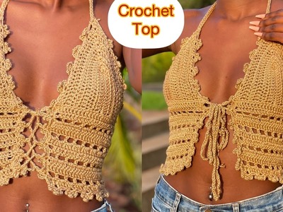 Crochet Front Tie Top. Crochet Bralette  #crochettop