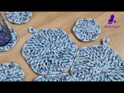 Crochet HexaPuff Hot Pad. Coaster