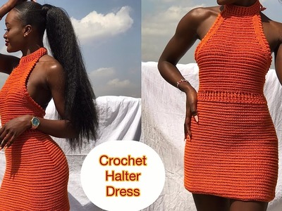 Crochet Ribbed Halter  Dress   #crochetdress