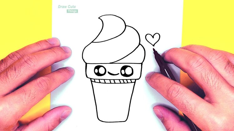 How to draw a cute ice cream, step by step, draw cute things