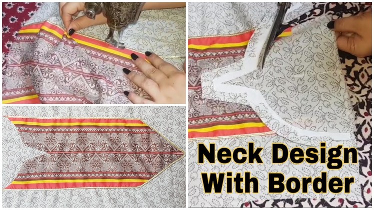 Round Neck With Slit| How To Make Neck Design With Border| Neckline Stitching Tutorial |NS Creation