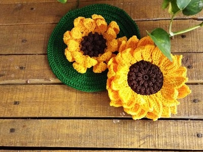 Tutorial Dompet Bulat Rajut Bunga Matahari Rajut Mudah bagi Pemula - sunflower crochet bag - Part 1