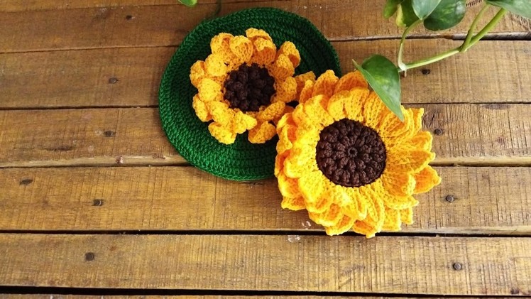 Tutorial Dompet Bulat Rajut Bunga Matahari Rajut Mudah bagi Pemula - sunflower crochet bag - Part 1