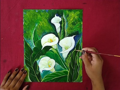 Calla Lily flower painting in Acrylic. How to paint Calla Lily