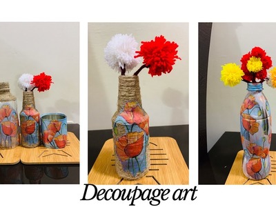 Decoupage bottle art | How to make a decoupage bottle with mod podge | four decoupage bottle ideas