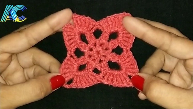 How to crochet motif flower in hindi.how to crochet  square motif flower in hindi