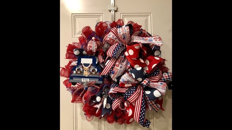 How to make a Patriotic wreath with the candy cane ruffle method and 10 in curls with USA truck sign