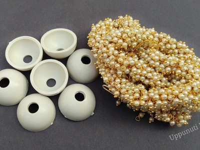 How To Make Beautiful Jhumka Earrings At Home | Pearl Drop Earrings | Jewelry Making | uppunutihome