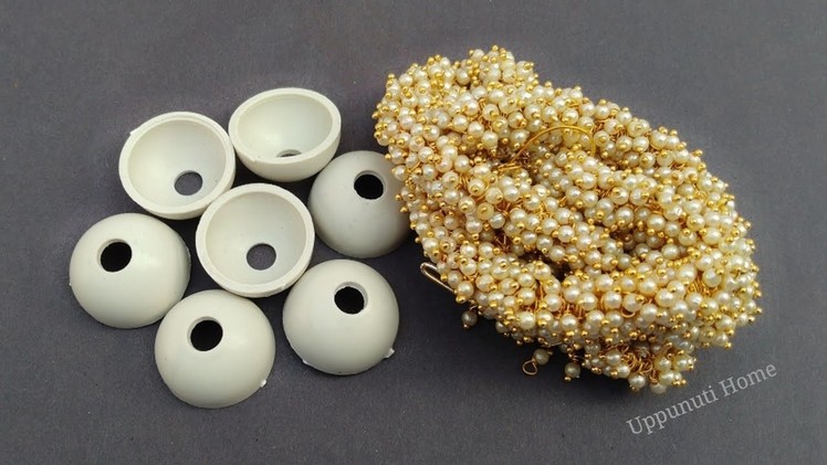 How To Make Beautiful Jhumka Earrings At Home | Pearl Drop Earrings | Jewelry Making | uppunutihome